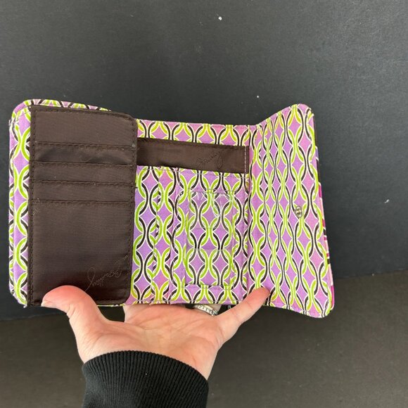 Vera Bradley Purple Punch Trifold Wallet Pink Purple Lime Green Brown Background - Picture 4 of 10